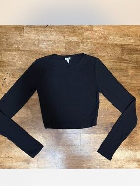 Garage Black Long Sleeve Cropped Tee